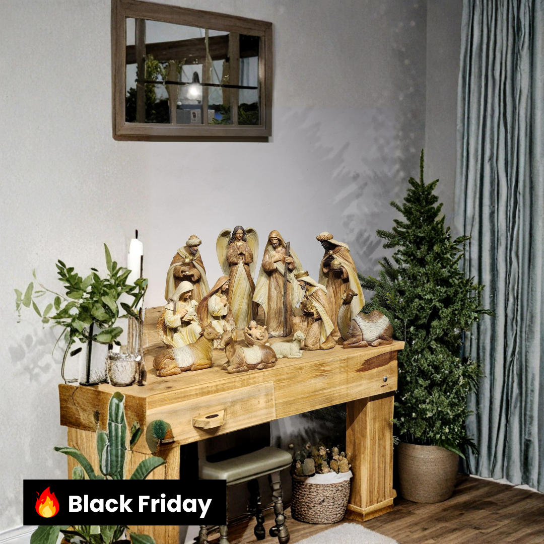 Presépio em Resina Marrom • 12 Peças • 30cm