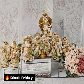 PRESÉPIO DE LUXO SACRA VERDE 28CM 4 PÇS