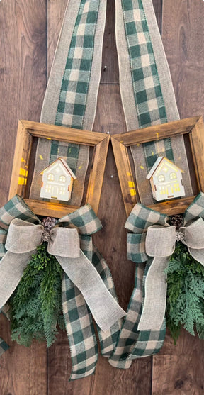 Escapulário Duplo Casinhas Natalinas com Xadrez Verde